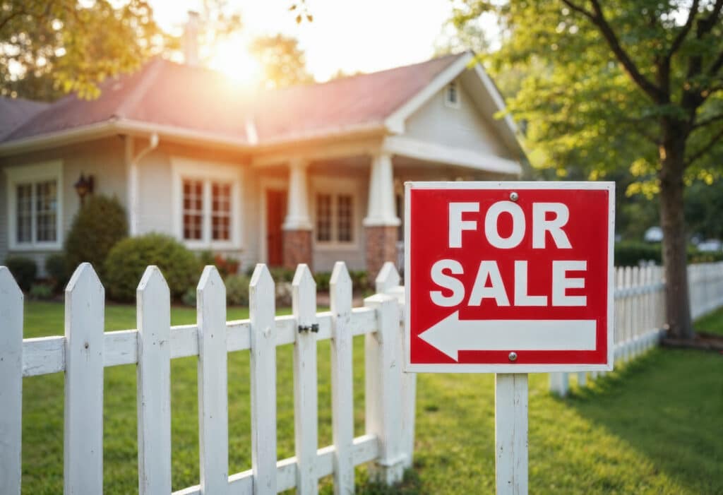 For Sale sign in front of a residential home, symbolizing current market conditions